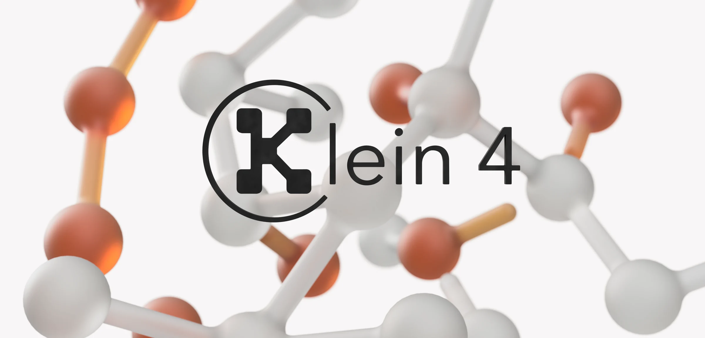 Klein 4 wordmark over a molecular lattice render